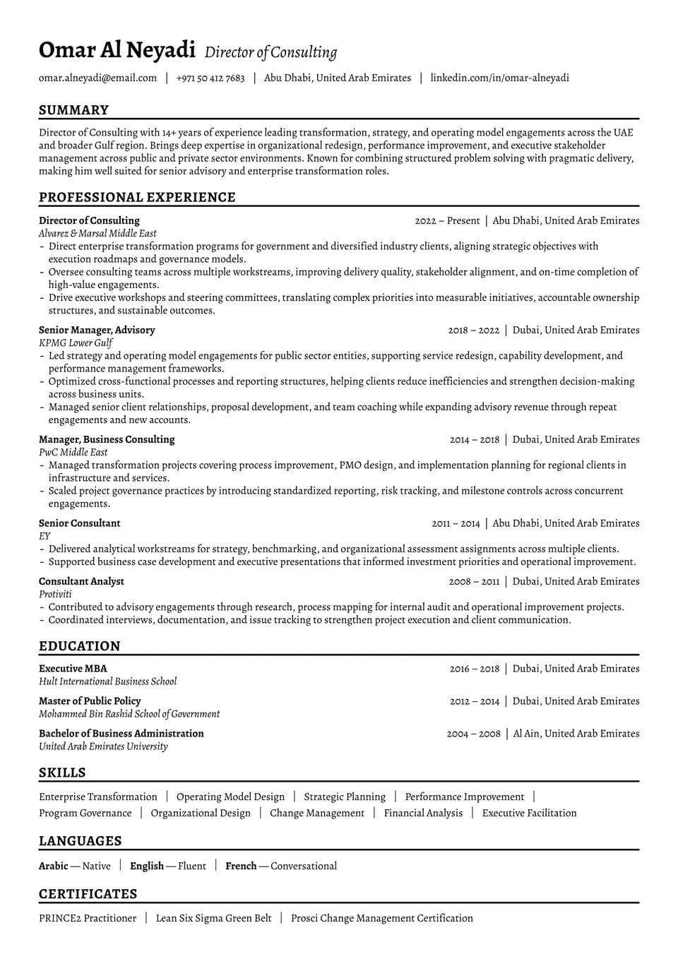 Director of Consulting resume example