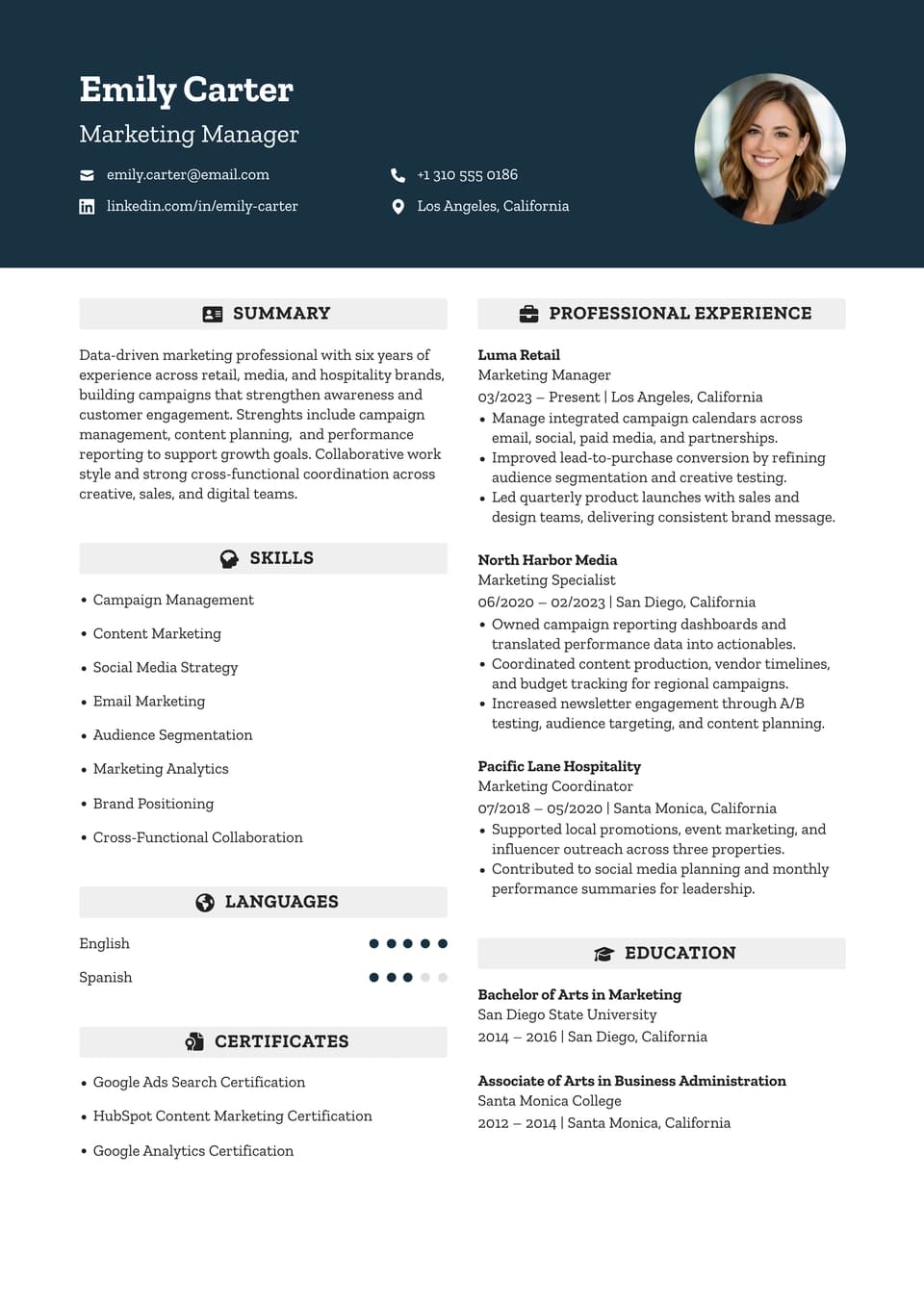 Marketing Manager resume example