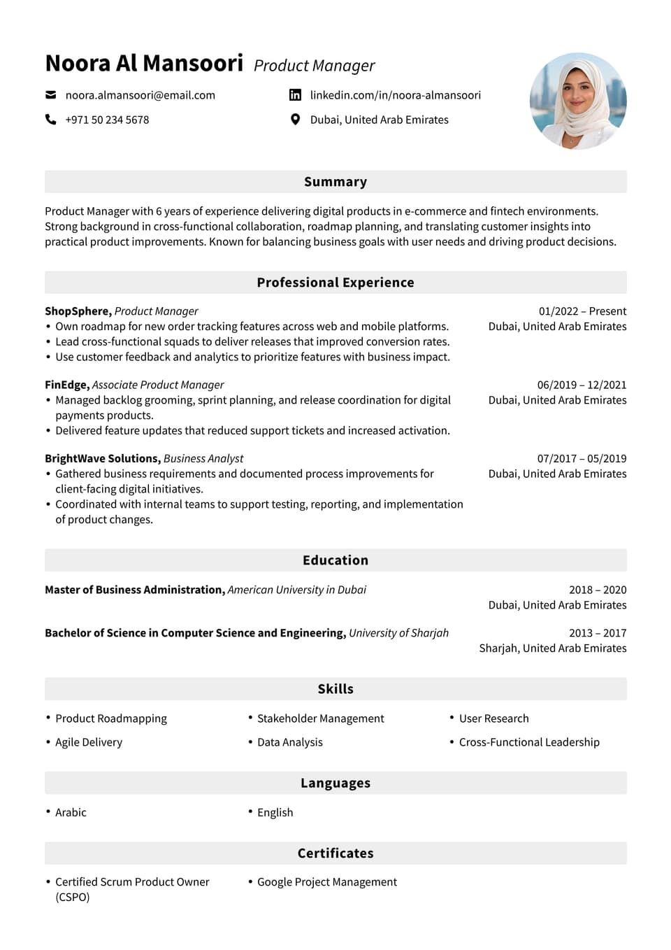 Product Manager resume example