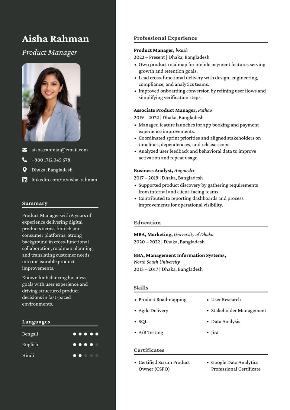 Product Manager resume example