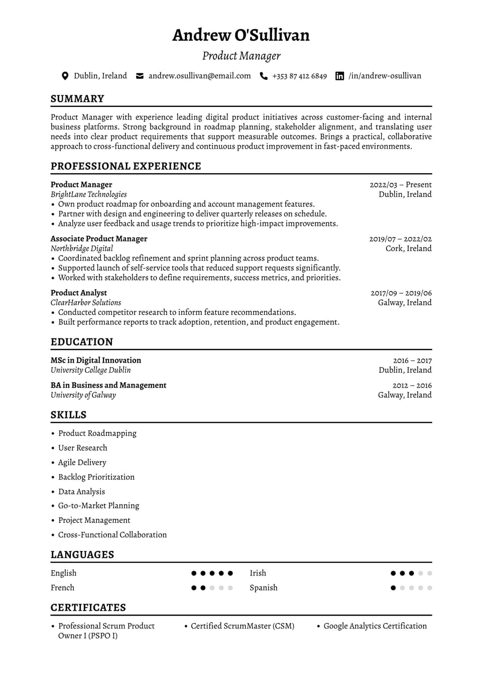 Product Manager resume example