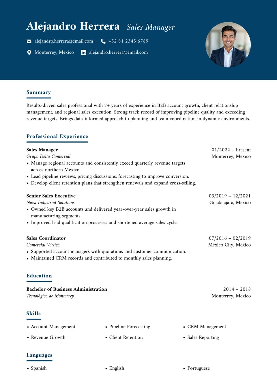 Sales Manager resume example