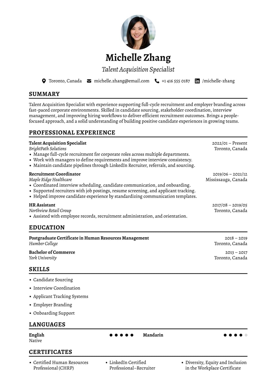 Talent Acquisition Specialist resume example
